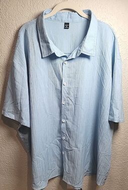 Manfinity Men’s 6XL Light Blue Textured Button Front Short Sleeve Shirt Casual